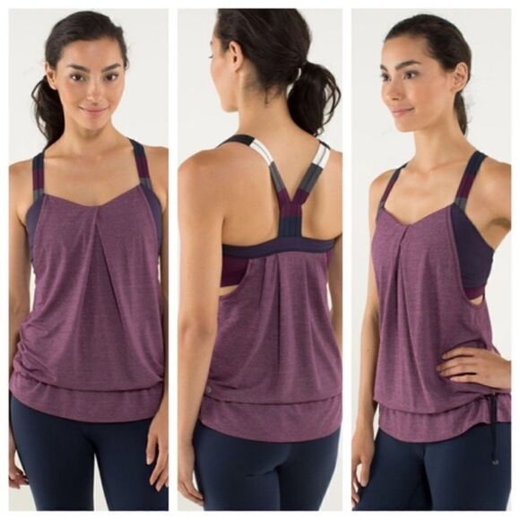 Lululemon Rest Less Tank Heathered Plum Hyper Stripe Plum Pow Stripe Angel Wing - Picture 1 of 10